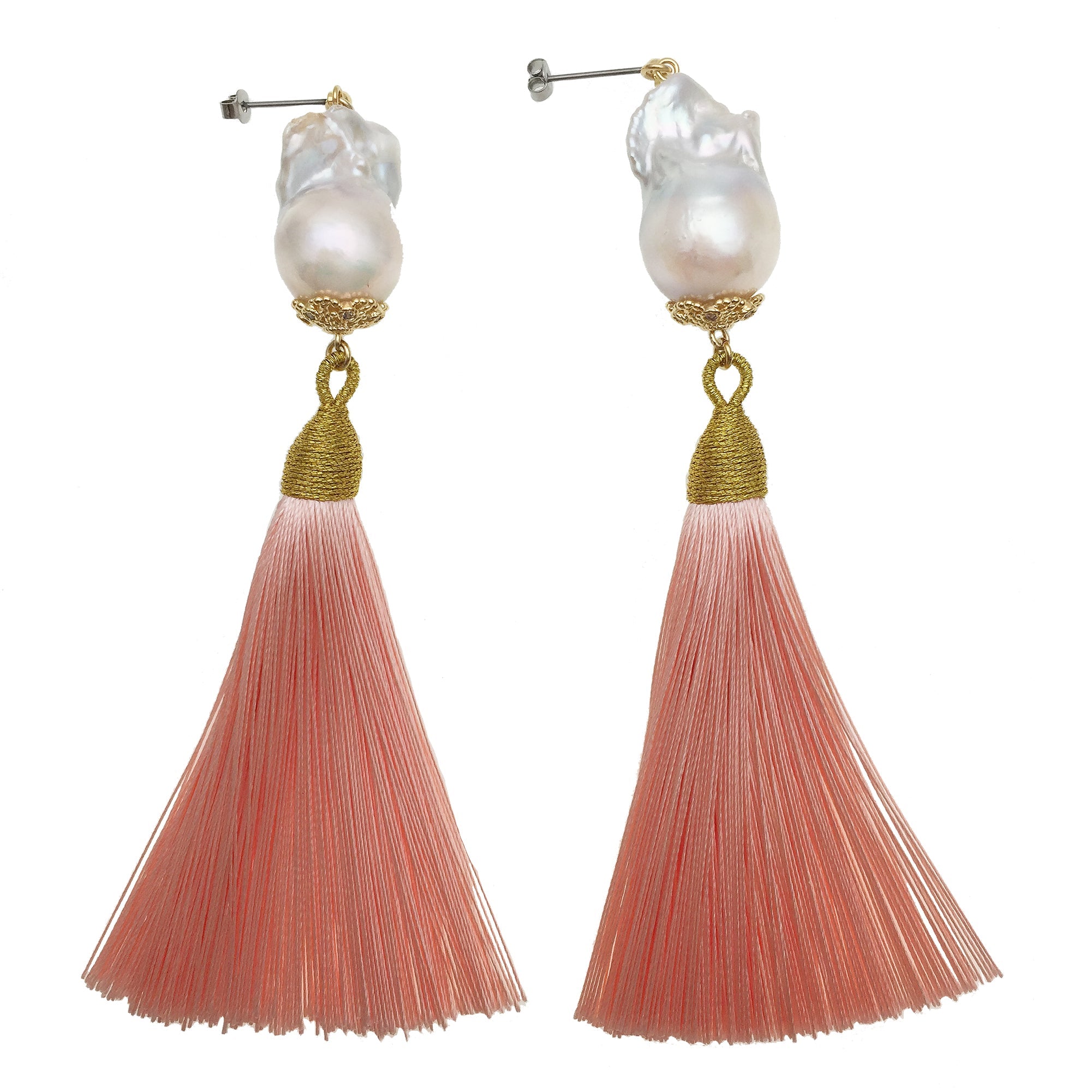 Baroque Pearl Pink Tassel Earrings DE214-2